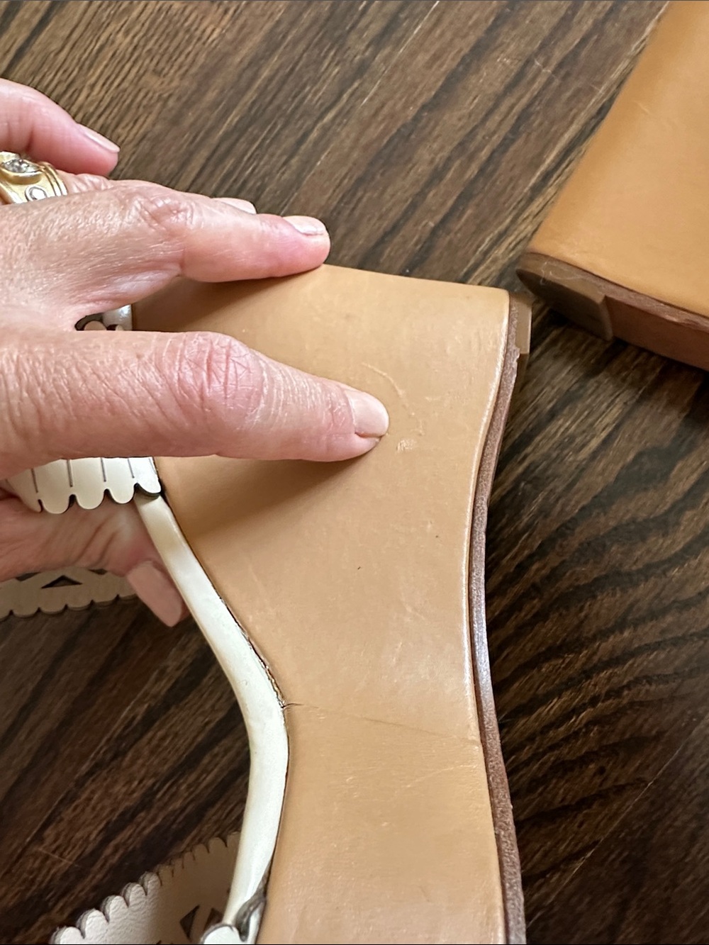 Chloé White Laser-Cut Leather Wedge Sandals with Tan Platform - Picture 11 of 14